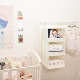 GRANNY SAYS 3-Shelf Hanging Closet Storage Organizer, Pack of 1 Hanging Closet Shelves, Garde Robe Organisation, Foldable Hanging Clothes Organizer for Closet, Hanging Closet Shelf Organizer, Beige