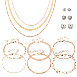 Alsanix 12 PCS Gold Plated Jewelry Set for Women,3 PCS Chain Necklace, 6 PCS Bracelet, 3 PCS Stud Earrings for Women Valentine Anniversary Birthday Friendship Gift