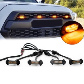AUTOXBERT Tacoma LED Grille Lights with Harness for 2016 2017 2018 2019 Toyota Tacoma TRD PRO Aftermarket Front Grill Raptor Led Lighting Kit (4PCS, Amber Light with Black housing)