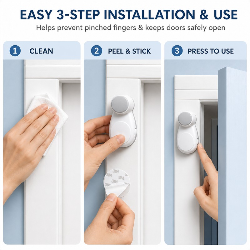 2 Pack Child Safety Door Stopper Anti-Pinch Protector with 3M