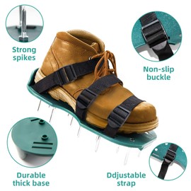 LASTOOLS Lawn Aerator Shoes with Adjustable Strap and Heavy Duty Spikes for Grass Aerating Patio Garden One-Size-Fits-All Use for Yard Patio Lawn Garden (Green)
