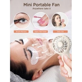 EasyAcc Mini Portable Fan,Handheld Fan,3 Speed Personal Small Makeup Fan 2000 Battery Hand Fan,Lightweight Washable USB Rechargeable Little Fan for Lash Stylish Girl Women Travel Gift Fan Beige