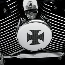 Drag Specialities Chrome & Black Iron Cross Maltese Horn Cover Replacement for Harley Horn Cover