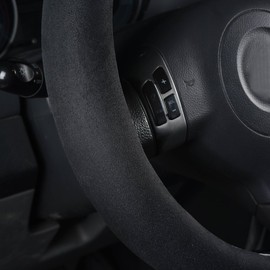 CAR Pass Black Faux Suede 14.5-15 Inch Memory Foam Steering Wheel Covers Breathable Anti-Slip Odorless Steering Wheel Universal Fit for Men Women