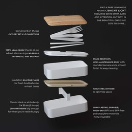 Premium Bento Lunch Box in 8 Modern Colors - 2 Compartments, Leak-proof - Includes Divider, Cutlery & Chopsticks - 40oz Japanese Bento Box for Adults & Kids - Zero Waste & Food-Safe