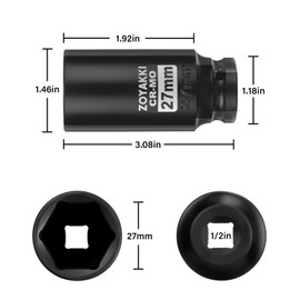 ZOYAKKI 1/2" Drive x 27 mm Deep 6 PT Impact Socket, CR-MO,1/2-inch Drive 6 Point Axle Nut Socket for Easy Removal of Axle Shaft Nuts (Metric 27MM)