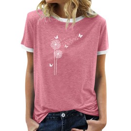 BAOKUAN Womens Summer Flower Graphic Tee Short Sleeves Casual Round Neck Loose Fit Tops