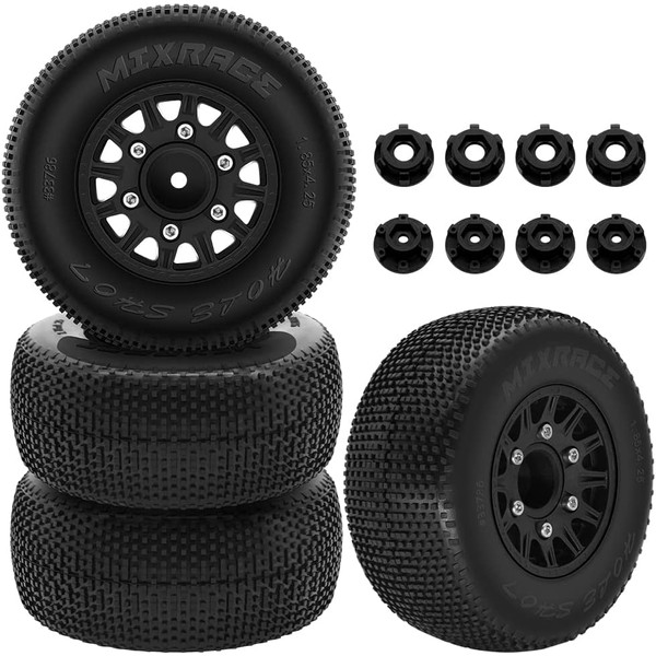GLOBACT 12mm/14mm Hex RC Wheels and Tires for 1/10 Scale Slash 2WD 4×4 Tires Arrma Senton Tires Axial Redcat Rc4wd Hex Detachable Replacement (Black 4 Pcs)