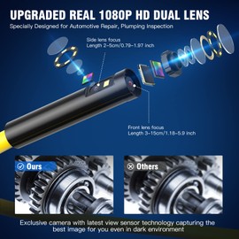 BlueFire Dual Lens Wireless Endoscope,1080P 8.0mm Semi-Rigid HD Inspection Camera, Zoomable Focus 1800mA Battery Dual Camera Borescope for Android and iOS Smartphones, Tablet (11.5FT)