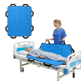 50" x 40" Positioning Bed Pad with Handles Washable Draw Sheets for Hospital Bed Ridden Patient Clothes Waterproof Glide Sheets for Patients Moving Pad for Lifting &Transfer Sheet Nylon, Light Blue
