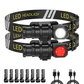Spriak LED Rechargeable Headlamp for Adults - Hard Hat Light Running Head Lamp with Red Light, Magnet, 180° Tilt, 7 Modes, Detachable Flashlight & Headband, Outdoor, Emergency Use 2PC