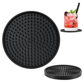 Coasters for Drinks, Silicone Coasters Set, Cup Mat - Deep Grooved - Non-Slip Base & Non-Stick, Heat Resistant Coasters for Prevents Furniture and Tabletop Damages (Dots,2Pack-Black)