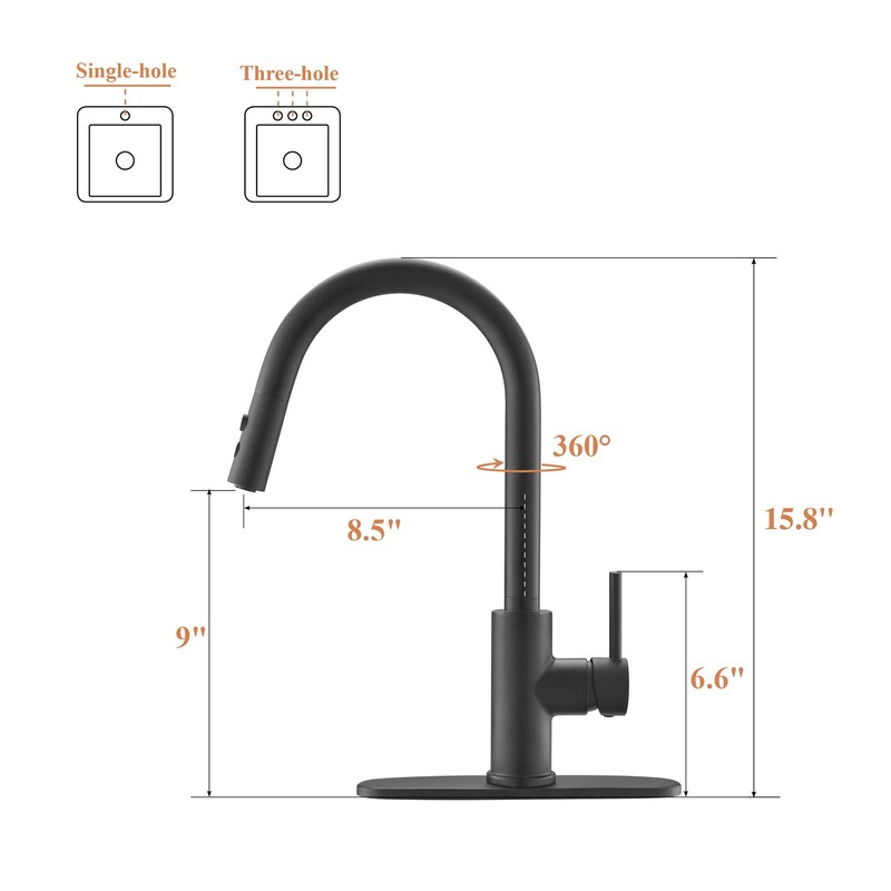 RULIA Matte Black Kitchen Faucet, Black Faucet, Kitchen Sink Faucet,
