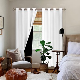 BGment Thermal Insulated 100% Blackout Curtains for Bedroom with Black Liner, Double Layer Full Room Darkening Noise Reducing Grommet Curtain (52 x 72 Inch, Pure White, 2 Panels)