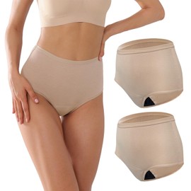 KARSWATT Washable High Rise Urinary Incontinence Underwear for Women Leak Proof Postpartum Protection Panties 2 Pack (4X-Large, Beige)