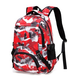 BLUEFAIRY Kids Backpack for Girls Boys Elementary Middle School Bookbag for Teens Ages 8-10 Back to School Bags Large Compartment Mochila Escolar para Niños Camo Red