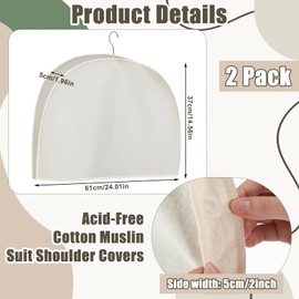 Mumucove 2 Pack Acid-free Muslin White Shoulder Protectors Clothes Hanger Covers Closet Storage Shoulder Covers for Clothes Closet Storage