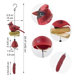 MrMrKura Bird Wind Chimes, Cardinal Wind Bell Pendent for Glory Mothers Love Gift Hanging Wind Chime with Feather Ornament for Bless Garden Backyard Home Decor (Red)