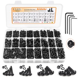 1705PCS Hex Button Head Machine Screw Assortment Kit, M2 M3 M4 M5 Metric Bolts and Nuts Kit with Lock & Flat Washers and Allen Wrench, Grade 10.9 Alloy Steel Metric Bolt Assortment with Case