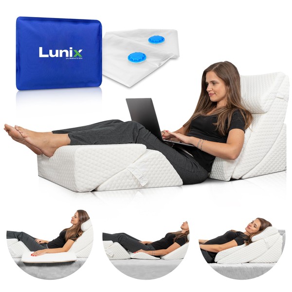 Lunix LX13 6pcs Orthopedic Bed Wedge Pillow Set, Post Surgery Memory Foam for Back, Neck and Leg Pain Relief, Sitting Pillow, Comfortable and Adjustable Pillows Acid Reflux and GERD for Sleeping White