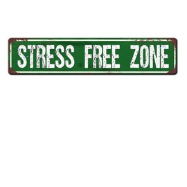 Stress Free Zone Metal Tin Sign 4x16 Inch Home Kitchen Outdoor｜Indoor Wall Decor Garden Yard Signs Fence Iron Net Post Gift for Men nv29B51