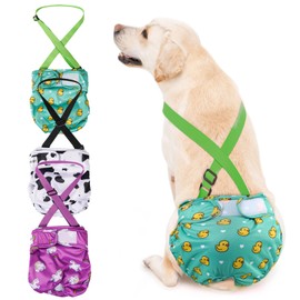 Avont Pack of 3 Reusable Dog Nappies, Highly Absorbent, Washable and Environmentally Friendly Sanitary Towels for Female Pets, Green/White/Purple