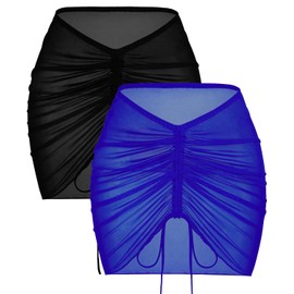 AI'MAGE 2 Pieces Women Beach Sheer Cover Ups Mesh Bikini Wrap Ruched Skirt for Swimwear S-XXL