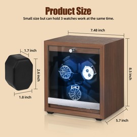 NBTORCH 3 Watch Winder for Automatic Watches Wooden Automatic Watch Winder with Super Quiet Japanese Motor, 4 Rotation Mode, Blue LED Light, Memory Foam Pillows for Man & Woman