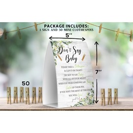 Don't Say Baby Set - One 5x7 Sign and 50 Mini Clothespins, Baby Shower Games, Baby Shower Decoration, Gender Neutral Baby Shower - MsJb034