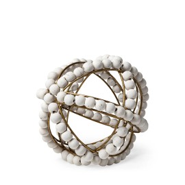 Homeroots 9" White Wooden Bead And Gold Orb Sculpture