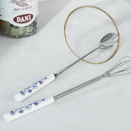 Golden Bell Butterfly Blue Ceramic Long Spoon + Mini Whisk / 골든벨 버터플라이 블루 도자기 롱스푼+미니거품기