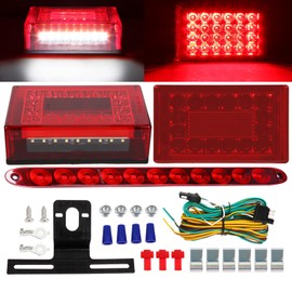 EXERAUO Trailer Lights, 6inch LED Submersible Trailer Lights Kit, Enclosed Rectangle Stop Turn License Plate Boat Trailer Lights Kit w/25ft Wiring Harness, Red Led Brake Light Bar