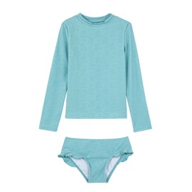 Gottex Girls Kids Palm Party Textured Long Sleeve Rash Guard Set Chlorine Fade Resistant and Built-in UPF UV 50 + Protection, Multicolor