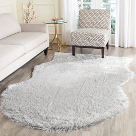 SAFAVIEH Faux Sheep Skin Collection 3' x 5' Light Grey FSS118A Silken Glam 2.35-inch Thick Area Rug