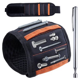 GOLD DEER Magnetic Wristbands Pick Up Tool Magnetic Wristbands Screws Wristbands 10 Strong Magnets 5 Row Nylon 2 Hole Storage Pockets Magnetic Wristband & Universal Socket Grip Magnetic Wristband for