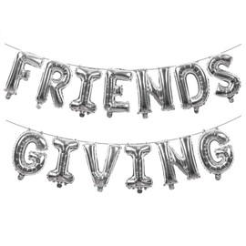 Friendsgiving Decorations Silver Foil Letter 16 Inches Tall Balloons Banner Thanksgiving Friends Party Backdrop