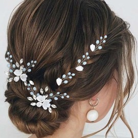 Handcess Bridal Wedding Hair Pins Silver Flowers Hairpieces Rhinestone Crystal Hair Clips Bridal Hair Accessories for Women and Girls (Pack of 5)
