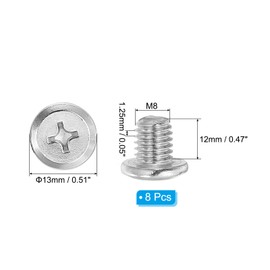 PATIKIL Flat Round Head Phillips Screws, 8 Pack M8-1.25 x 12mm Binding Screws 304 Stainless Steel 18-8 Full Thread, Phillips Drive Machine Screw Furniture Screw Connector Bolts