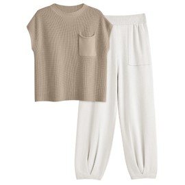 LILLUSORY Two 2 Piece Sets Womens 2025 Spring Summer Matching Lounge Sweatsuits Sweat Suits Trendy Travel Beach Vacation Fashion Resort Wear Outfits Knit Loungewear Clothes Clothing White M