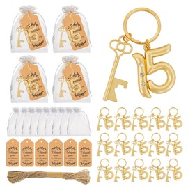 50Pcs 15th Quinceañera Key Bottle Openers Keychain Bulk 15 Birthday Party Favors, 15th Beer Key Chain Ring Bottle Opener Wedding Anniversary Return Gifts Party Decorations or Souvenirs for Guests
