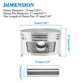 New Olym 72mm/2.83" GY6 Piston Rings Kit Assembly for 250CC TAOTAO Peace Scoter Moped ATV Go Kart 17mm Pin