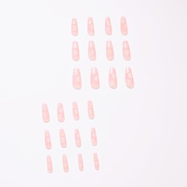 JUSTUSNX 24pcs Square Fake Nails Flower False Nails Long French Press on Nails for Women and Girls
