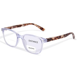OPTOFENDY Bifocal Reading Glasses for Women, Blue Light Blocking Readers with Spring Hinges, Clear Top Retro Square Frame Light purple 2.0x