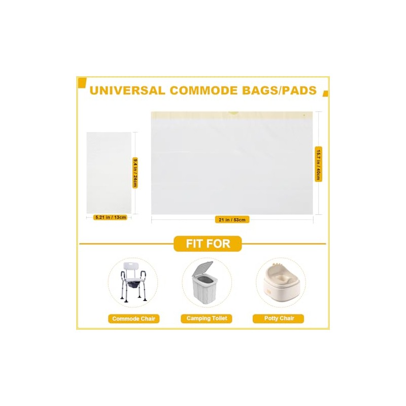 Bedside Commode Liners with Pads | 100 Commode Bags+100 Absorbent