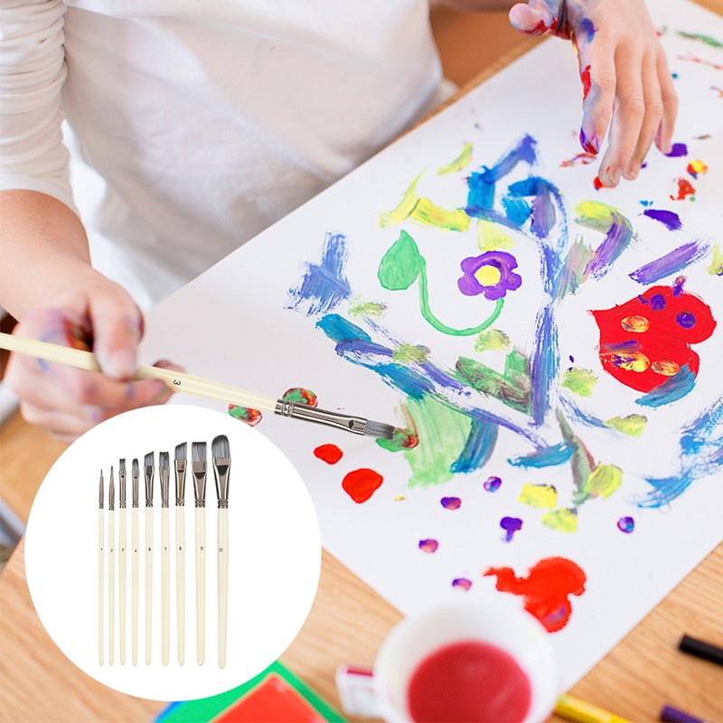10pcs Nylon Hair Gouache Artist Paint Brush Portable Oil Painting