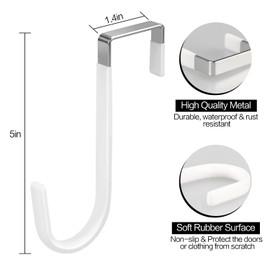 DkOvn 4/10/20 Pack Over The Door Hook, Door Hooks, White/Black Rubber Surface Prevent Scratche Door Hanger Hooks for Bathroom, Living Room, Kitchen, Hanging Clothes, Towels, Bags(4 Pack White)