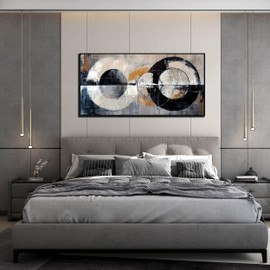 Framed Canvas Wall Art for Living Room Bedroom Office Black and White Circle Abstract Canvas Prints Large Modern Wall Art Size 24x48 inches