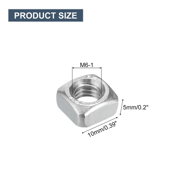sourcing map M6-1x5 Square Nuts, 304 Stainless Steel Coarse Thread