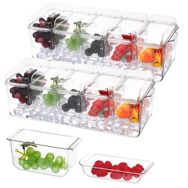 Homaisson Ice Chilled Condiment Caddy with 5 Containers, 2 PCS Versatile Divided Salad Container, Food-Grade Plastic with Removable Lids, Perfect Snack Station or Salad Bar