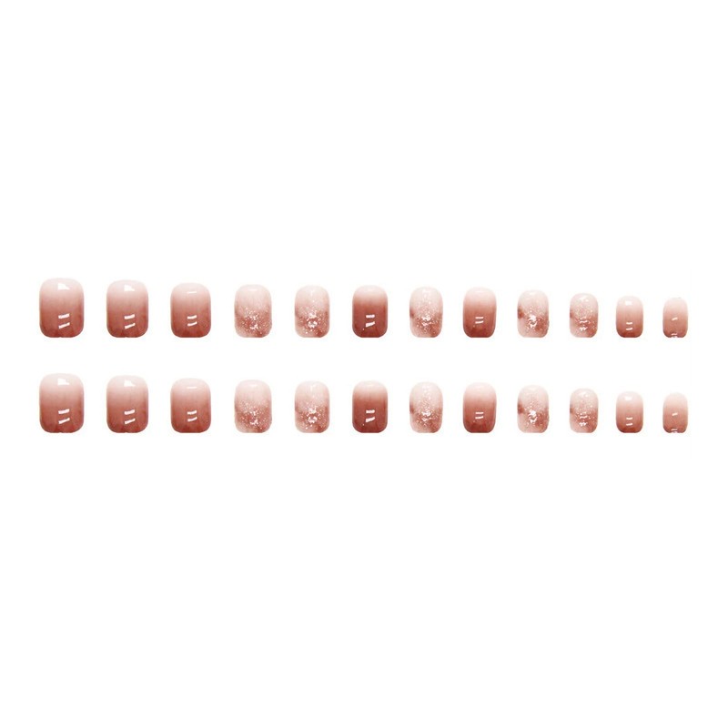 MERVF Square Press on Nails Short Fake Nails Red Brown